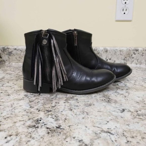Nina Inside Zipper Fringed Black Booties Like New Girl's Size 3 - Picture 6 of 7